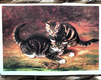 Kittens And Snail Alfred de Neuville Vintage Cute Cat Kitten Postcard Art Print