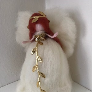 9” Wool Angel Tree topper, White with golden dress.