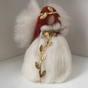 Little Wool Angel Tree topper, White with golden dress.