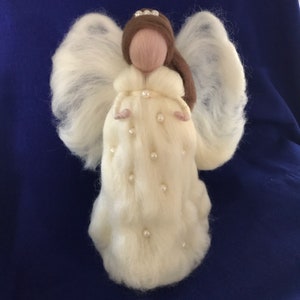 Christmas tree topper, needle felted white Angel with pearls