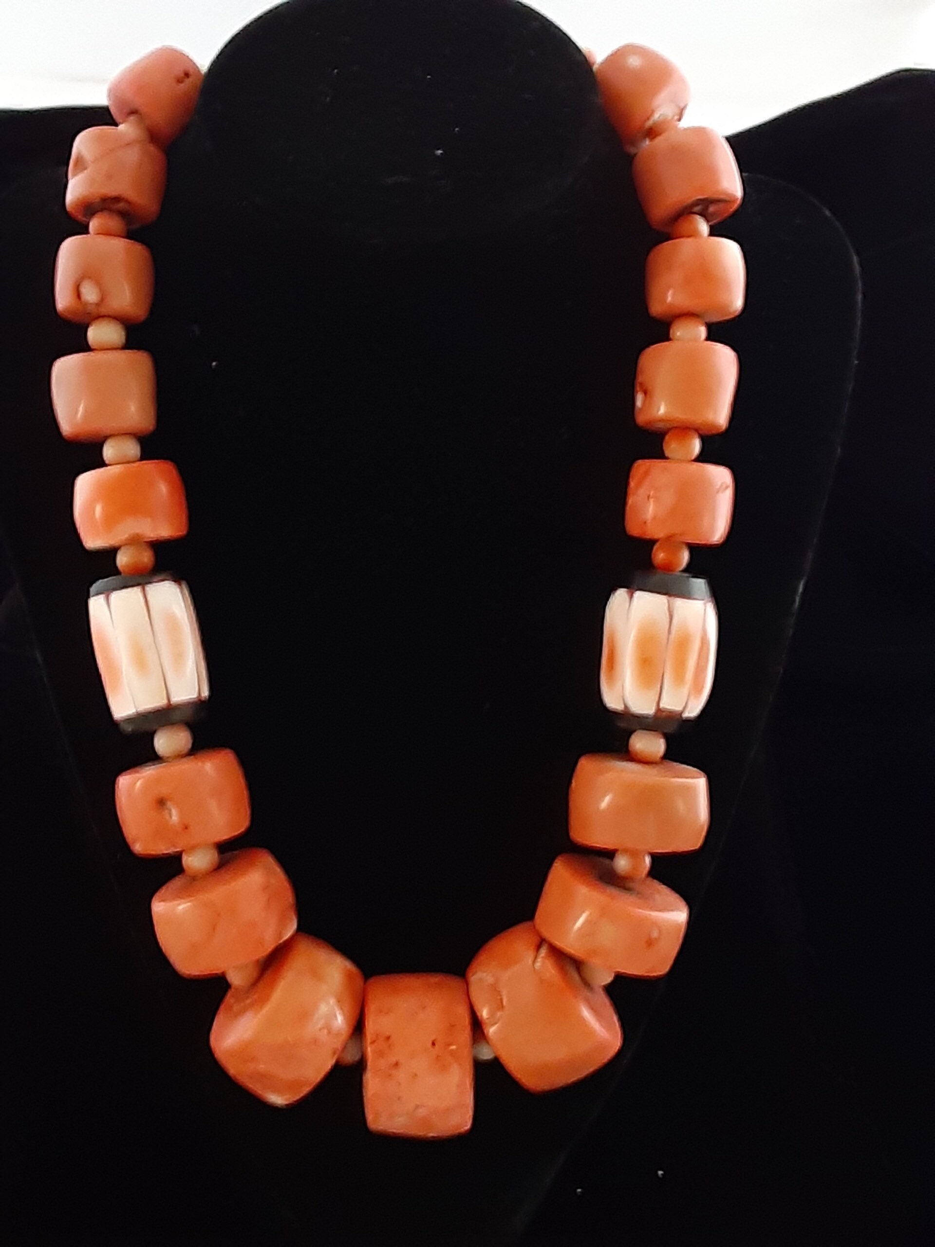 Chunky Salmon Color Coral Necklace with Horn Accent Bead Etsy