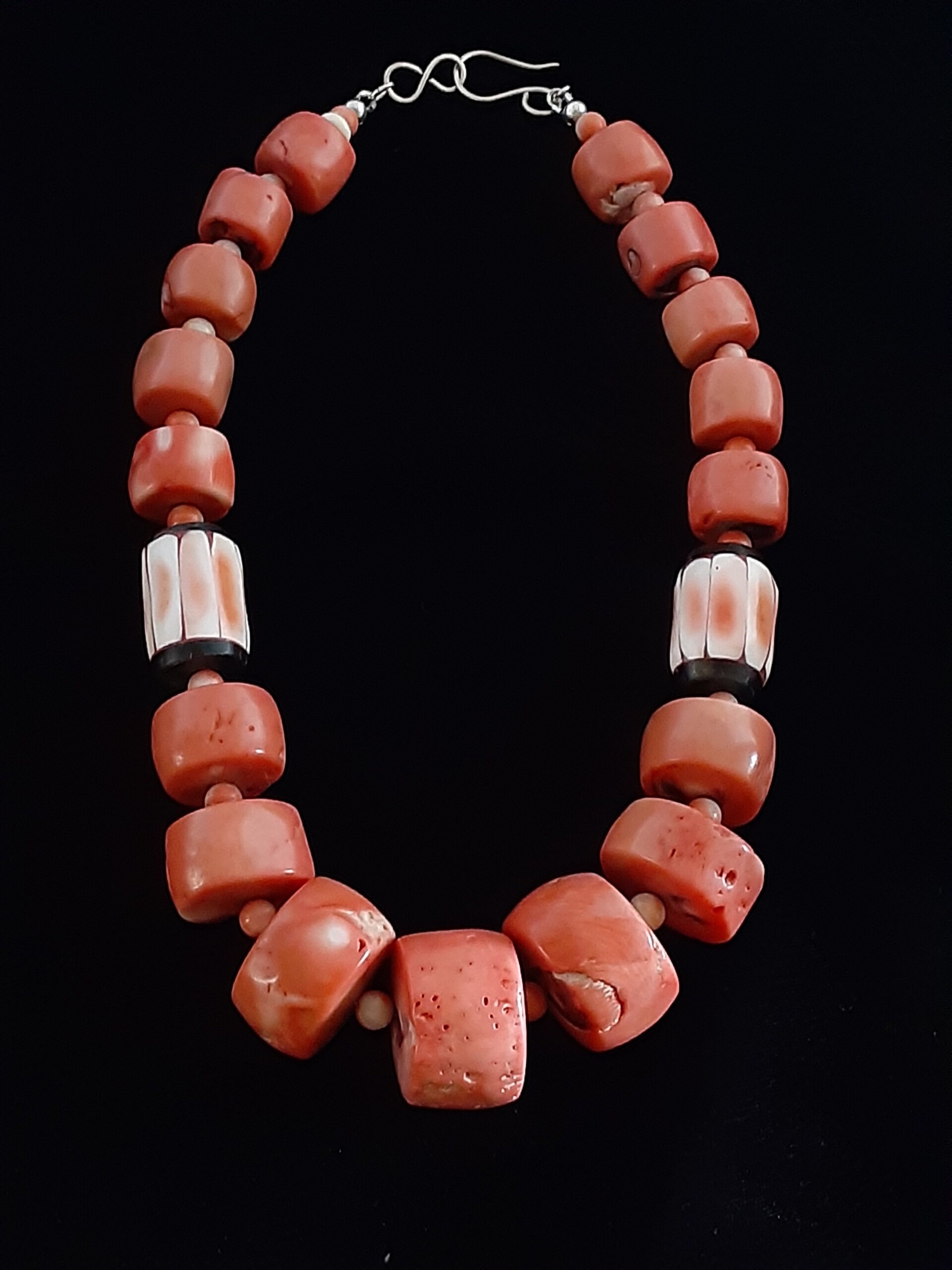 Chunky Salmon Color Coral Necklace with Horn Accent Bead Etsy
