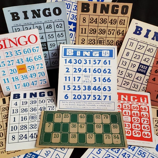 15 Bingo cards, vintage Bingo cards, junk journal cards, collage kit