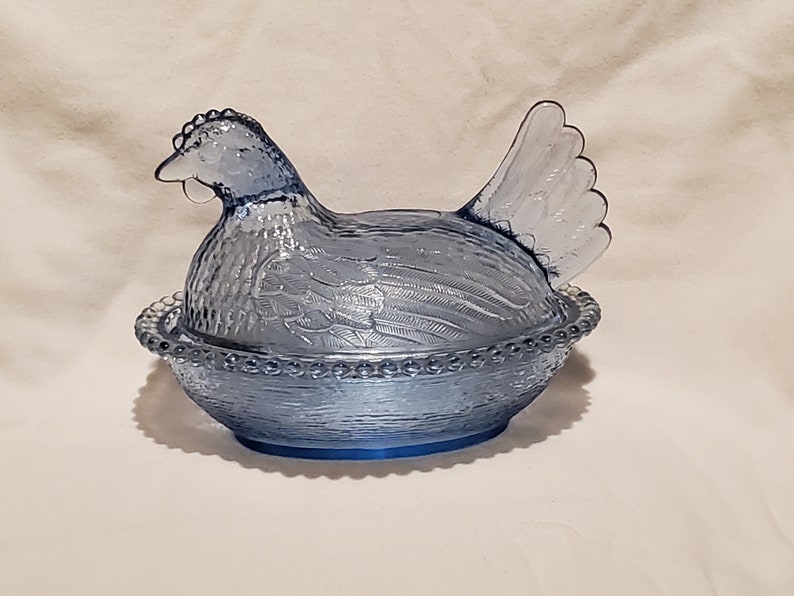 Blue Indiana Glass Hen on Nest Nesting Hen Candy Dish Etsy