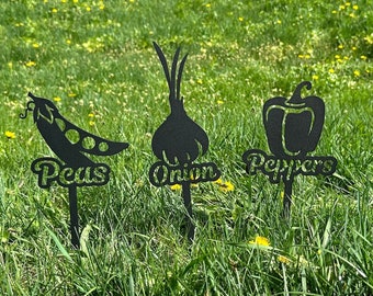 Stainless steel veggie markers, garden plant markers, plant lover gift, metal garden sign, laser cut plant tags