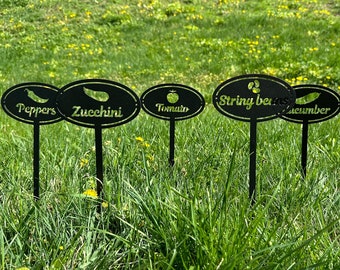 Metal garden stakes, modern garden decor, plant name tags, reusable herb plant labels set