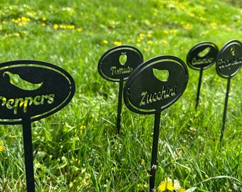 Metal plant markers and stakes, yard signs, custom garden accessories, plant lover gift