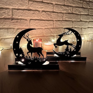 クリスマスキャンドルホルダー、金属製キャンドルホルダー、ロングキャンドルホルダー、ティーライトキャンドル、ピラーキャンドルホルダー、鹿キャンドルディスプレイのセット