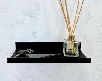 Wall mounted floating black shelf, custom metal plant shelf, small kitchen shelf, home decor, entryway shelf, minimalist shelf