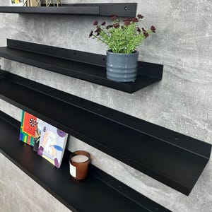 Black metal wall shelf, floating book shelf, hanging shelf, kitchen wall shelves, storage organization, ledge shelf, home decor gift