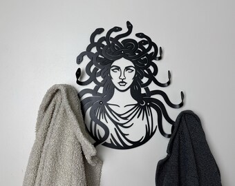 Medusa head of snakes coat hanger, greek mythology wall metal hooks, gorgon head decor, greek goddes art