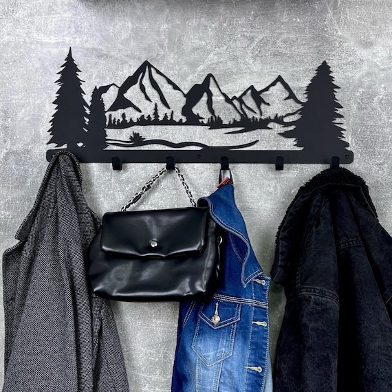 Steel Clothes Hanger Mountain, Matt Metal Hook, Tree Wall Art