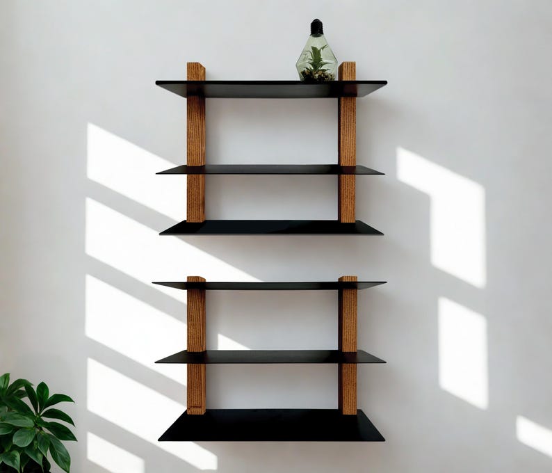 Modern Wall Book Black Metal Floating Shelf, Minimalist Wall Storage ...