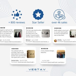 May include: Image showcasing customer reviews for a home decor product. The image includes a star seller badge, a review count of approximately 800, and over 4,000 sales. The reviews highlight the product's quality and ease of installation.