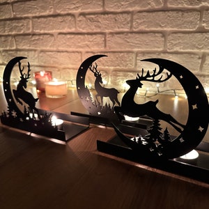 Set of 3 black metal wall sconces, Christmas decorations reindeer,  wall candle holders, Christmas table decor, candlestick holder