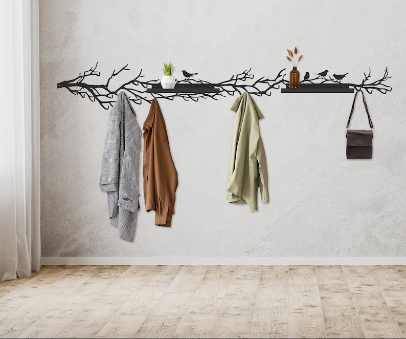 Coat Rack Floating Large Coat Rack With Shelves and Hooks, Branch Wall Coat Rack, Modern ...