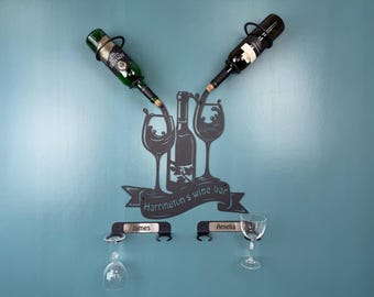 Hanging wine rack, wine glass holder, metal wall bar decor, floating wine holder