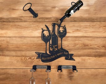 Wall wine rack, metal bottle holder, modern bar decor, wine lover gift