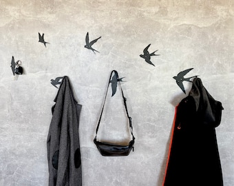 Set of 7 swallow bird decorative hooks, bird hanger, coat wall hooks, home organization, wall key holder, entryway organizer