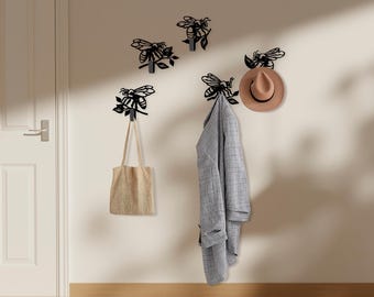 Crochets muraux uniques, décoration en métal abeille, crochet mural décoratif, crochet pour vêtements de chambre d'enfant, support mural pour clés, cadeau pour la maison neuve, crochet pour manteau