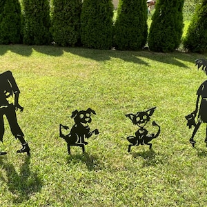 Outdoor halloween decoration, black cat dog, zombie girl boy, spooky signs, yard art, autumn decor, halloween garden decor