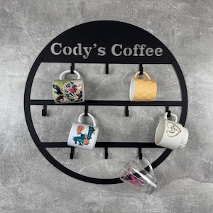 Porta tazze da caffè decorativo, porta tazze da caffè in metallo personalizzato, organizer da parete per tazze, decorazione per bar del caffè, organizer da cucina, regalo per gli amanti del caffè