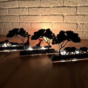 Set of 3 raised candle tray, wall decor, safari candle holder, metal candle display, floating candle shelves, elephant lover gift