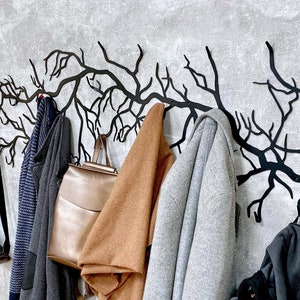 Entry coat rack, steel tree branch coat rack, coat hanger, metal wall decor, big wall art for living room, wall hooks unique, hat hanger