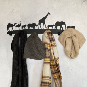 Safari coat hooks, hat hanger, animal lovers gifts, animal wall hooks, metal clothing rack, hallway decor, clothes hanger, safari wall decor