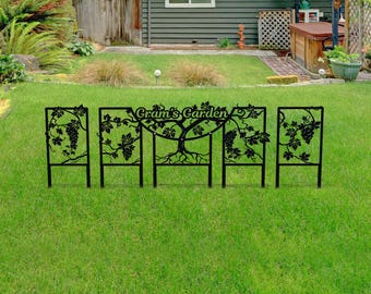 Unique border fence panels, metal fencing, grandmas garden decoration, personalized gift for her, gift for gardener, garden decor stakes