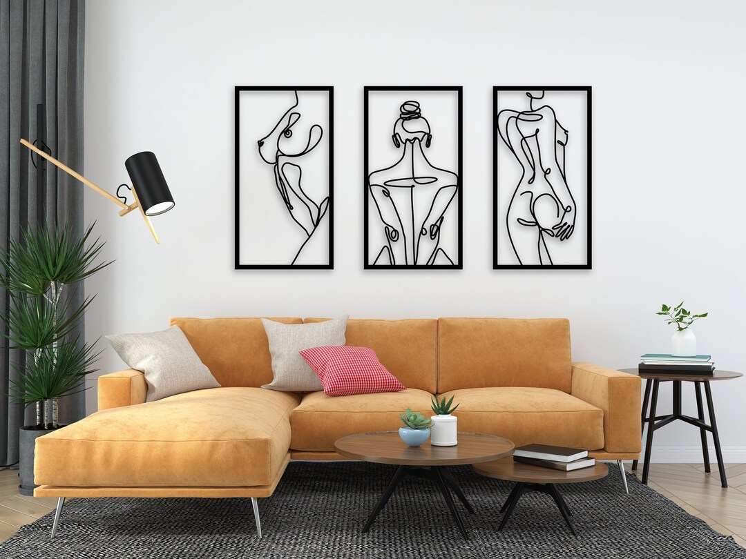 Naked Woman Art, 3 Piece Wall Art, Female Line Art, Metal Line Art ...