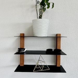 Living room modern shelves, wall book shelf, minimalist home decor shelf, office organization, metal wood tiered shelf, kitchen organization