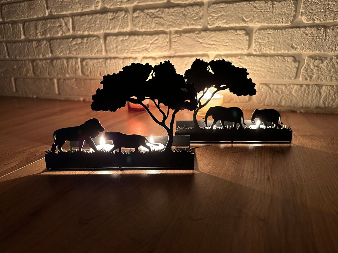 Set Animal Candle Holder Lion Metal Decor Long Candle Tray Etsy