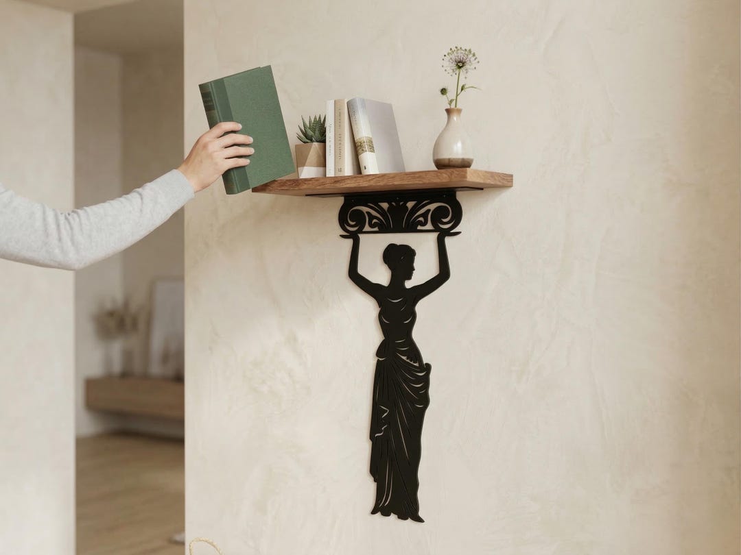 Greek Shape Rack Greek Goddess Floating Shelf, Pedestal for Storage Organization, Wood ...