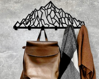 Mountain wall mounted coat hooks, metal entryway organizer and key holder, modern towel rack