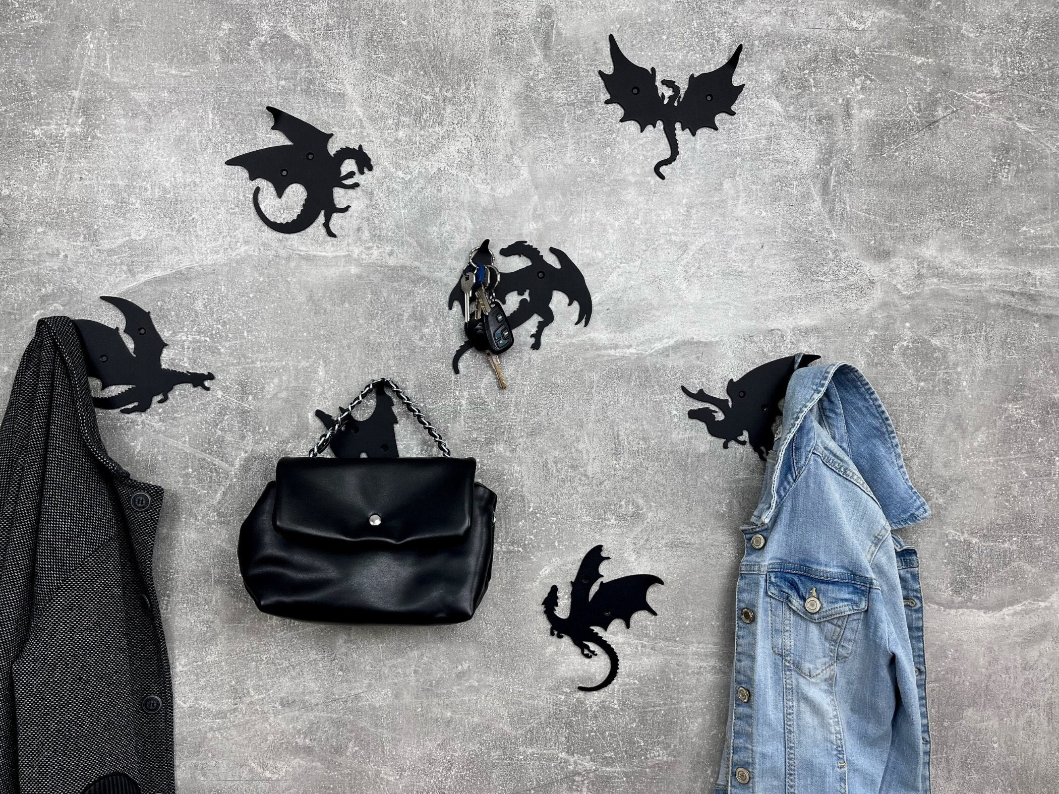 Wall hooks set, dragon coat rack, dragon room decor, metal dragon coat hanger, dragon home decor, dragon metal art, dragon home decor