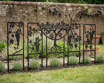Garden decorative fence and metal art, rustic garden stake, grandma gift, landscape edging