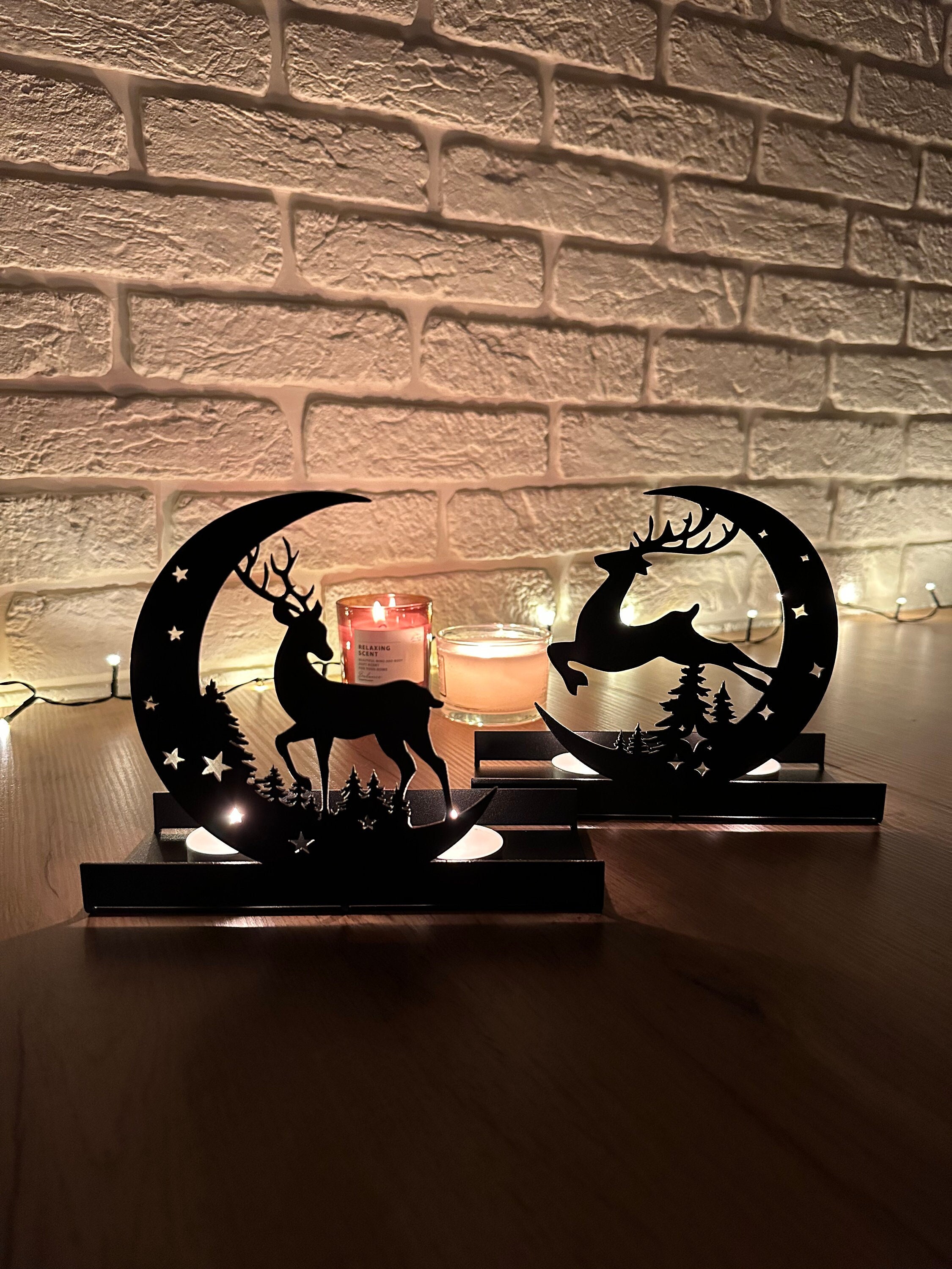 Rkxzt Christmas Reindeer Candle Holder,Metal Reindeer Tealight Candle Holders Black Metal Reindeer Christmas Decoration Standing Iron Metal Deer Cand