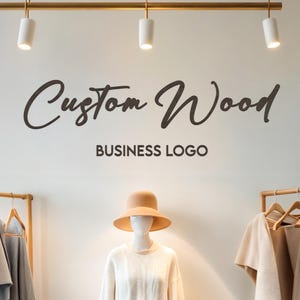 Letrero de madera con logotipo comercial personalizado, cita de pared personalizada, fondo comercial, logotipo de madera, decoración de madera, cita de madera, letrero comercial de madera, letrero comercial