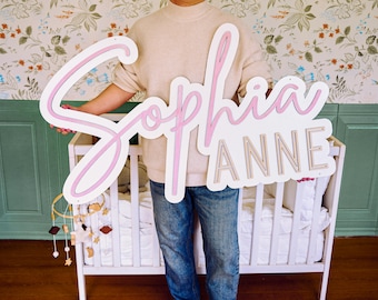 Custom Nursery Wood Name Sign, Layered Wood Sign, Nursery Name Sign, Wood Decor, Nursery Decor, Boho Name Sign, Baby Gift, Wood Backdrop