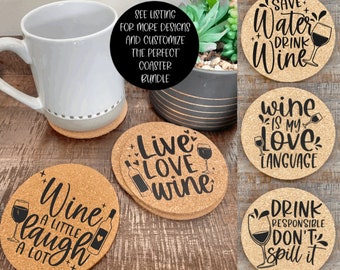 Wine lovers Cork Coasters, Funny Wine Coasters, Wine lover gifts, Gift Ideas, Coaster Set, Housewarming, Birthday, Christmas