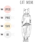 Cat mom t-shirt print, cat mom gift, cat mom image, cat mom clipart, kawaii cat art, cat mom instant download