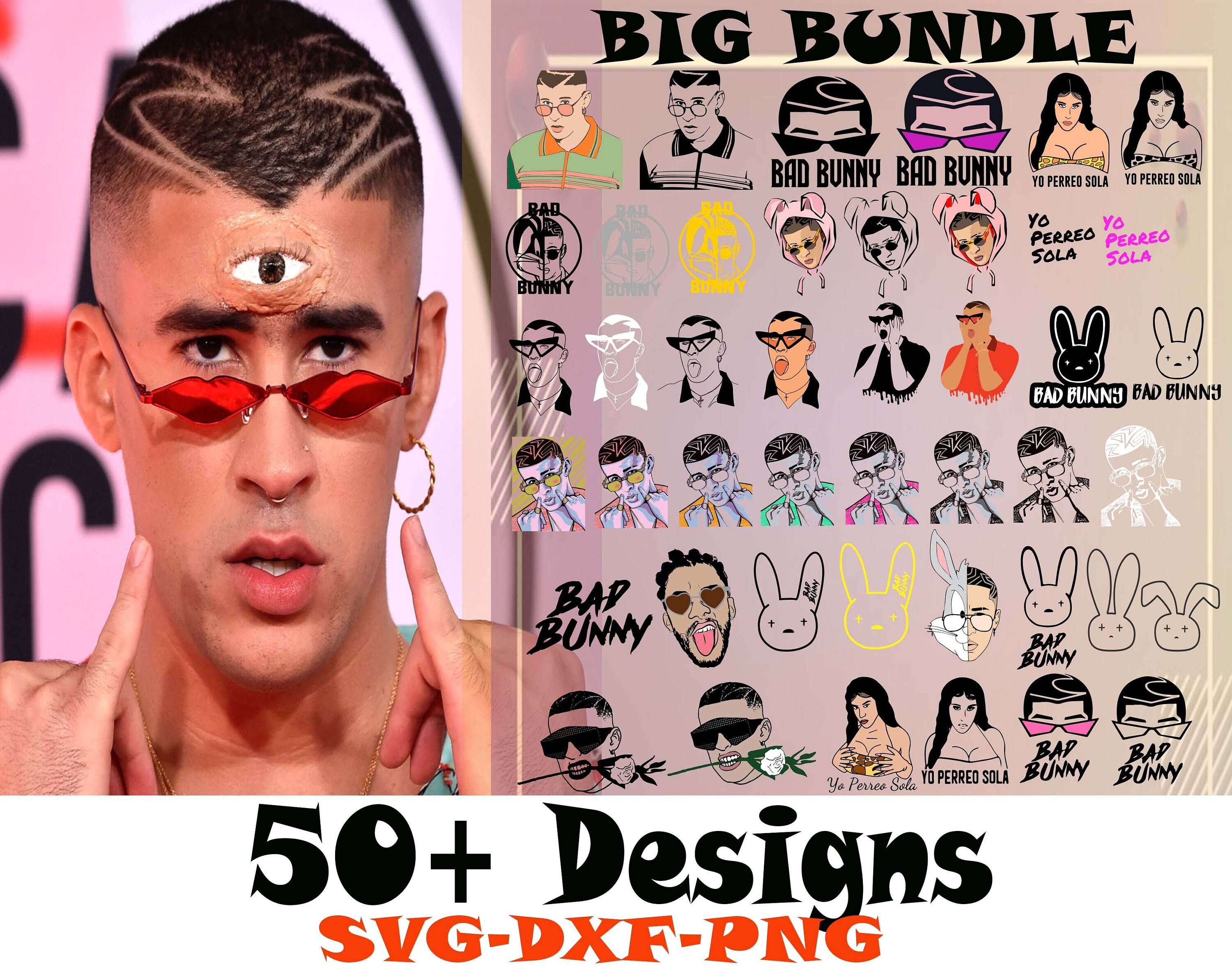 Download Bad bunny svgpngdxfSinger Bundle Svg Dxf Png Cricut File | Etsy