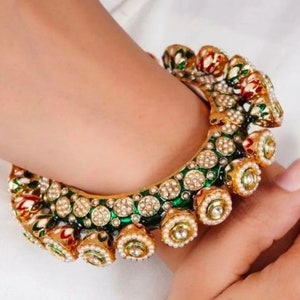 Rajwadi style meena Bangle, Traditional Indian Gold Openable Bangle, meenakari work bangles kada,  Bangle by Bohogypsystudio,Gift