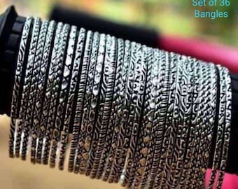 Oxidized Silver Bangle Set: Indian Tribal Boho Jewelry - Etsy