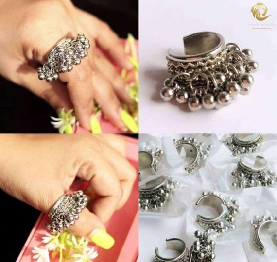 Women's German Silver Oxidised Ghungroo Jewellery Set With Ring & Nosepin -  Priyaasi | Women's jewelry sets, Jewelry set, Women jewelry
