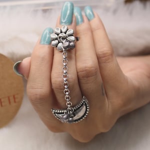Indian Oxidized Bracelet+Ring Set, Silver Plated Ethnic Designer Bracelet with Beautiful Ring German Silver Jewelry Combo For Women
