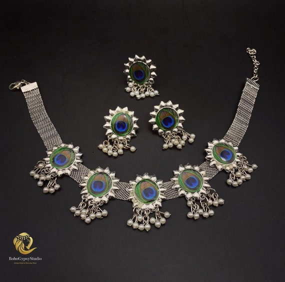Peacock feather cheap jewellery set