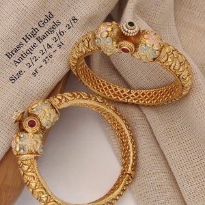 Indian Gold Bangle, Traditional Gold Openable Bangle, meenakari work bangles kada, Antique Gold-Plated Indian Bangle by Bohogypsystudio,Gift