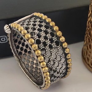 Dual tone Flower OPENABLE Bangles, vintage Style Indian bangle ,Boho black polish  Kada, Silver Look Alike, Bangle, Tribal Jewellery,gift